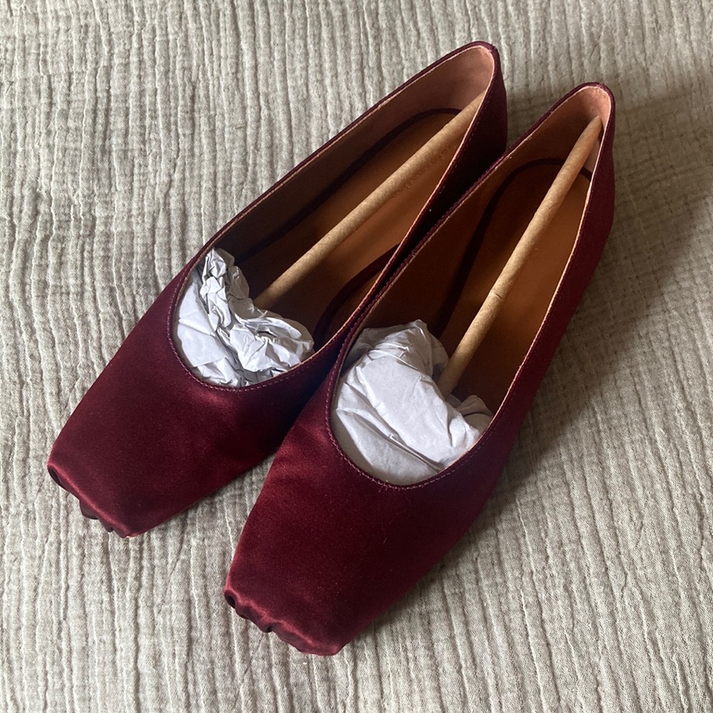Reformation Ballet Flats in Ruby Satin
